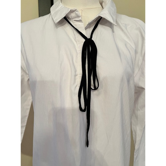 ENGLISH FACTORY White Shirt Dress with Black Tie Bow Drop Waist Size S - Picture 5 of 8